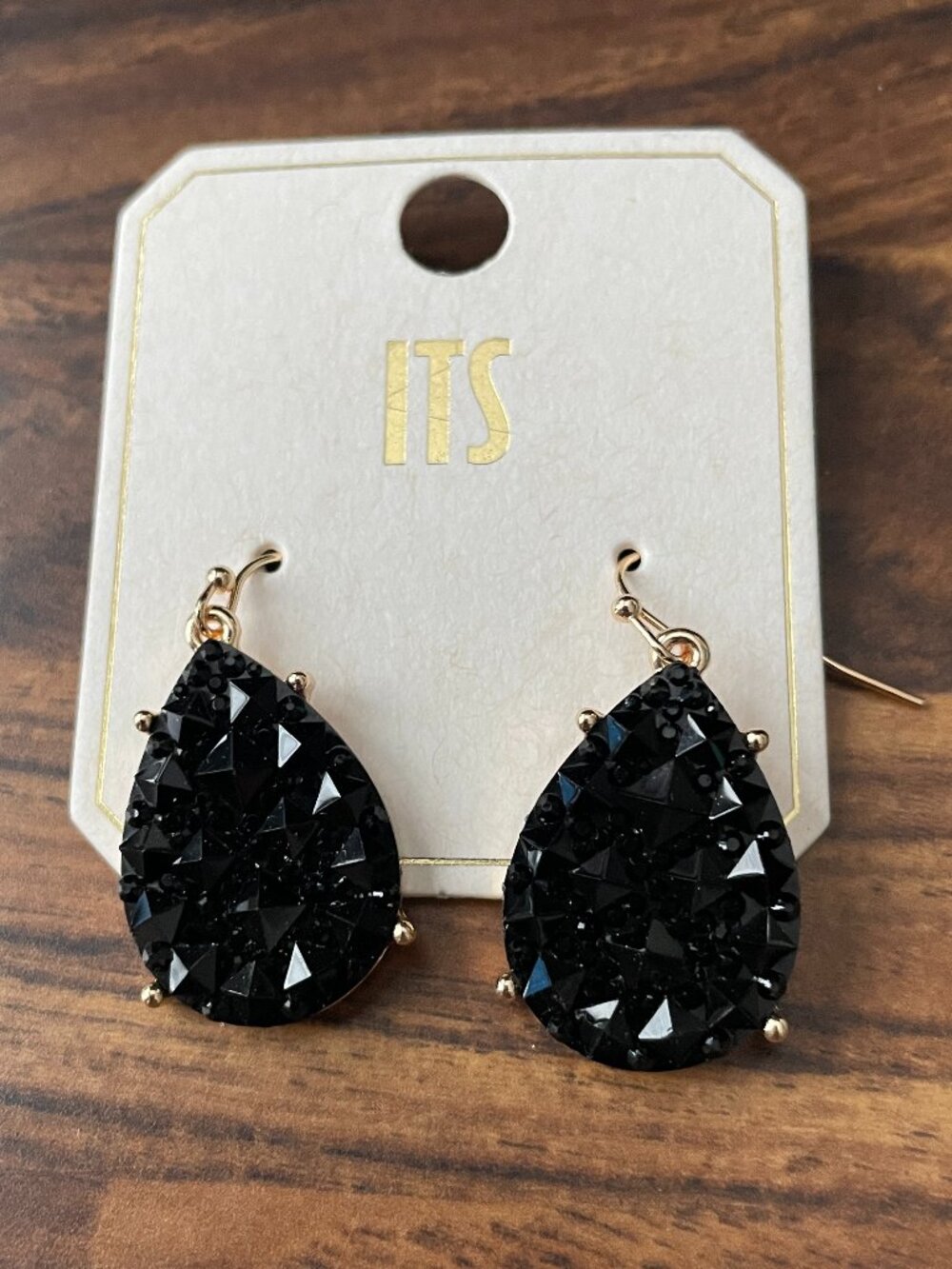 teardrop earrings featuring black sparkling stones-NWT